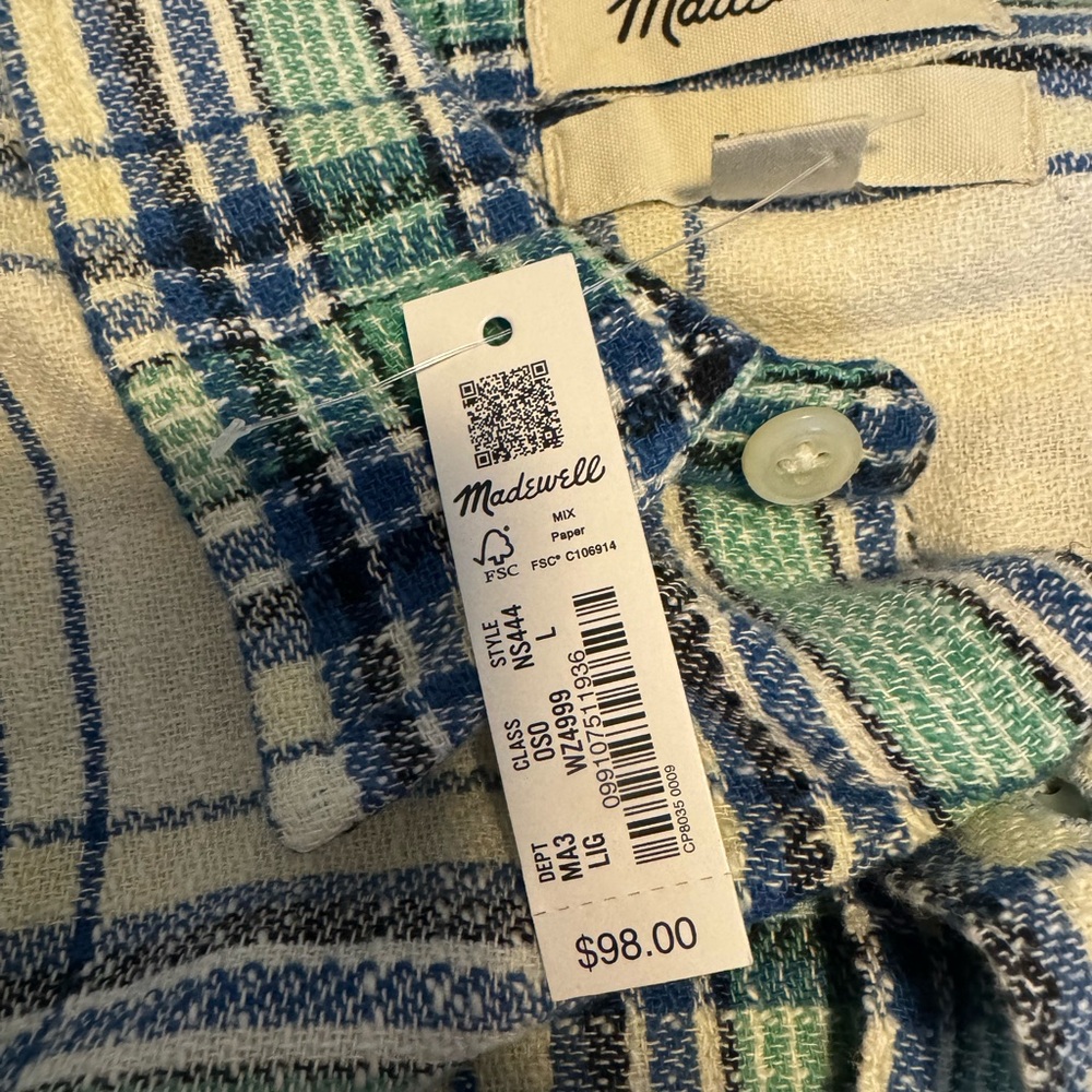Madewell Green and Blue Plaid Men's Shirt - Picture 4 of 5